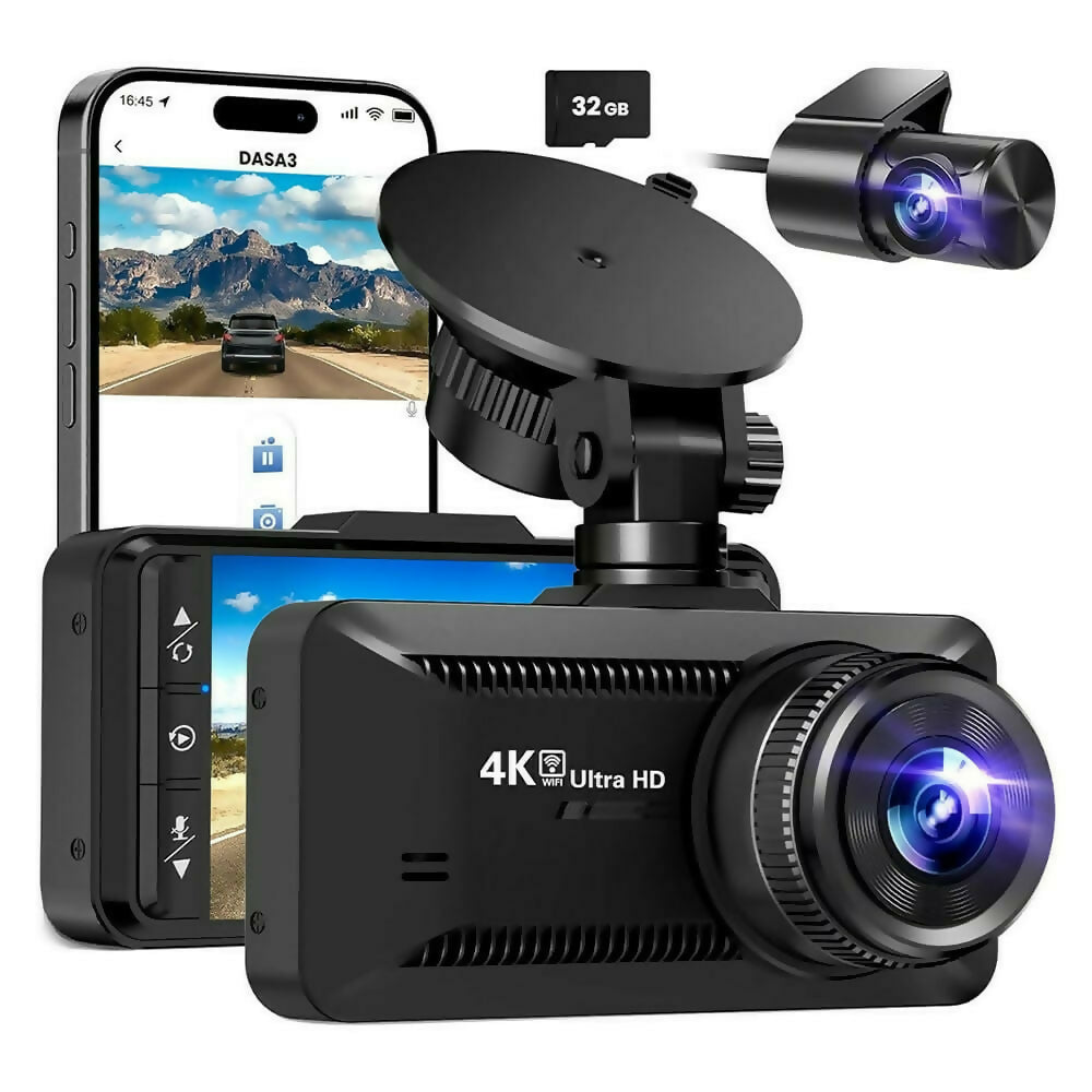 Abask Dash Cam Auto 4K Con WiFi E App, Scheda SD 64GB Inclusa, Visione Notturna E Sensore G – Telecamera Grandangolare 170°